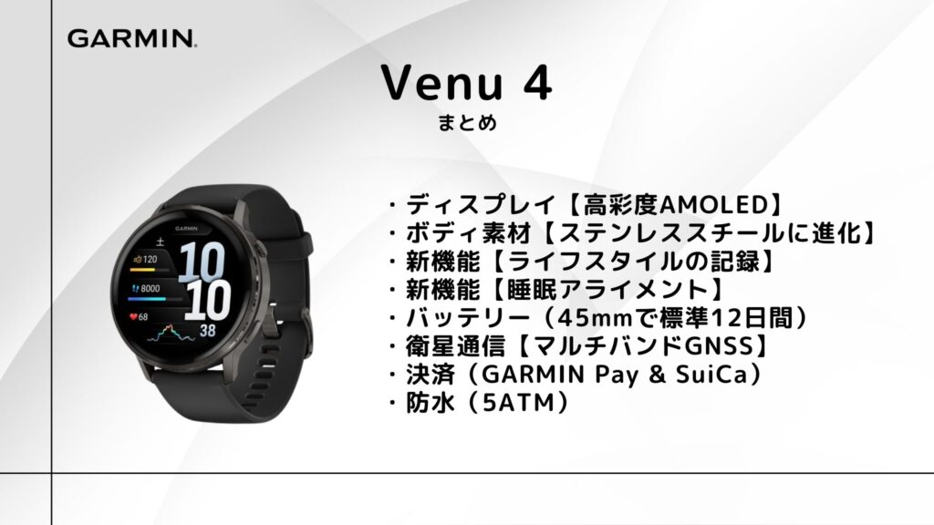 GARMIN Venu 4 のまとめ