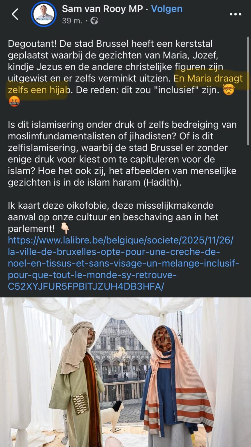 サム・ヴァン・ルーイ、スカーフをかぶったマリアを「イスラム化」と呼ぶ