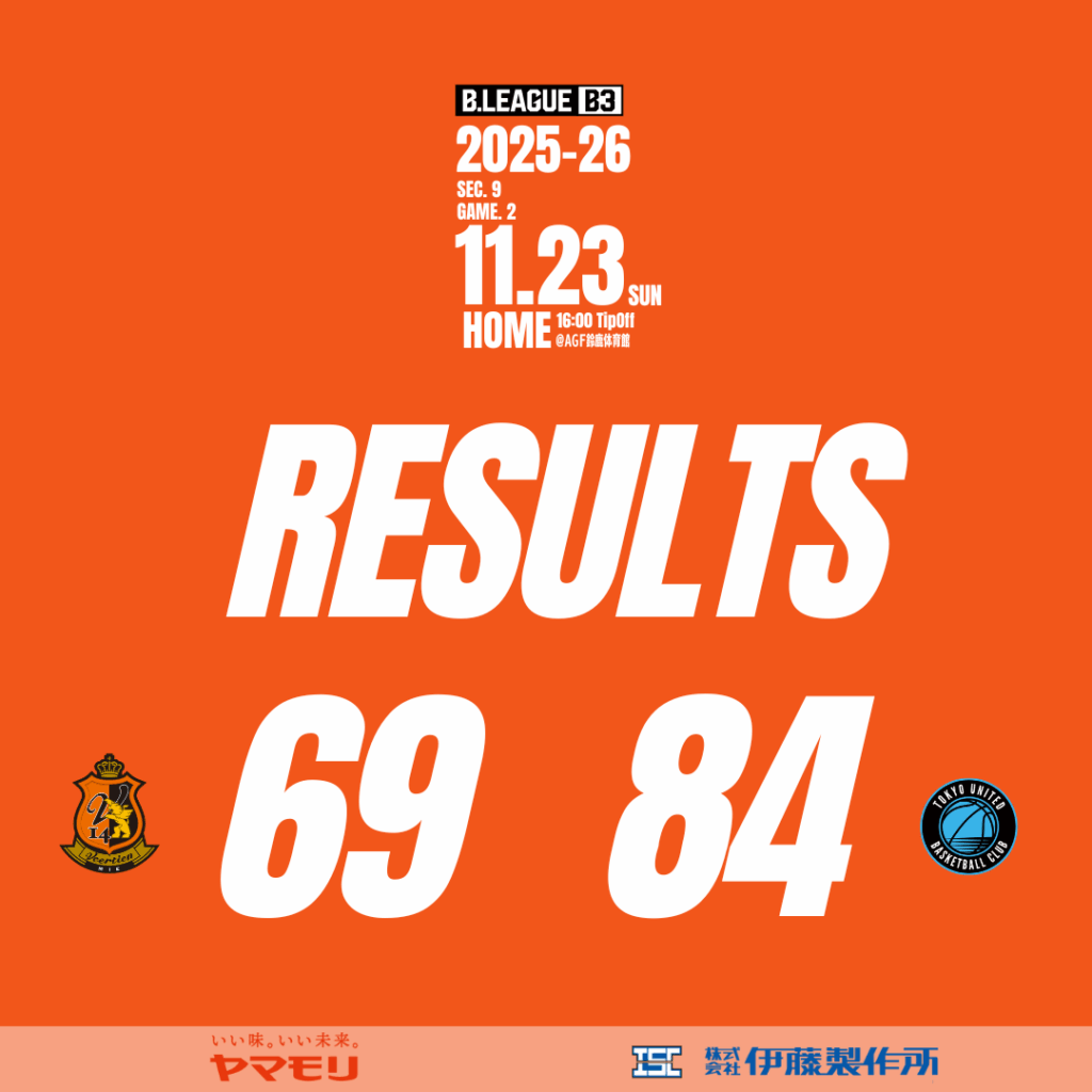 2025-26シーズン 第９節 HOME GAME2 vs 東京ユナイティッドBC 試合結果