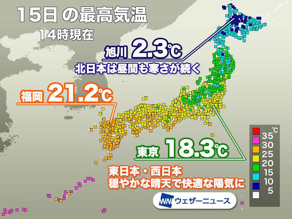 西日本や東日本は日差しに温もり 北日本は空気の冷たさが残る