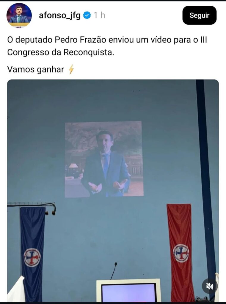 ペドロ・フラザン・ド・チェガ副首相がネオファシスト集団レコンキスタの大会にビデオで参加