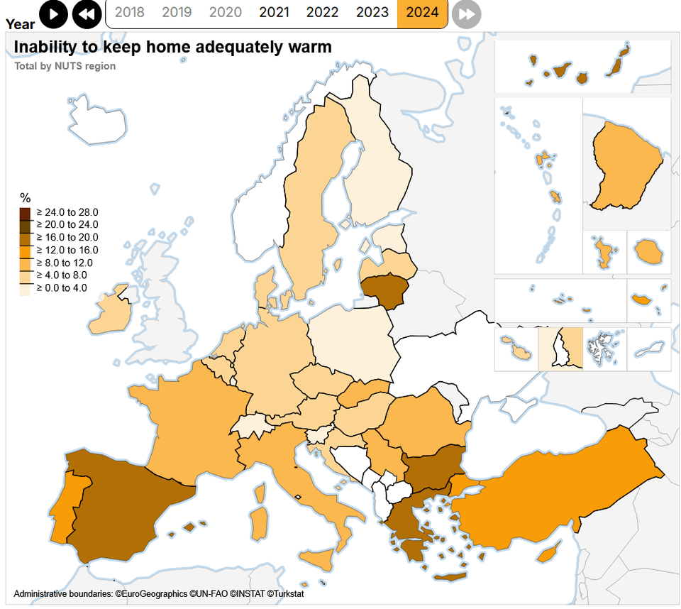2024 年には、EU の世帯の 9% が家を十分に暖かく保つことができなくなりました。エストニアでは、対応する割合は 3.7% でしたが、状況がより良かったのは EU 5 か国だけでした