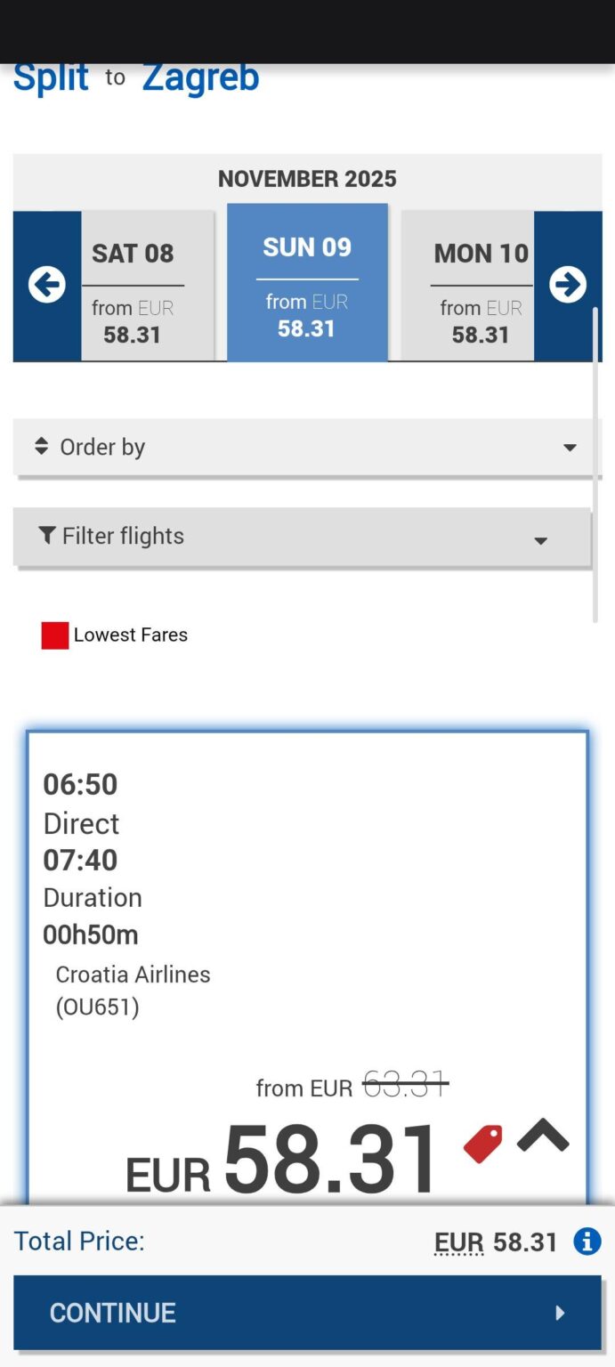 ライフハック: クロアチア航空のフライトのコード MOSTAR15 を入力すると割引が適用されます
