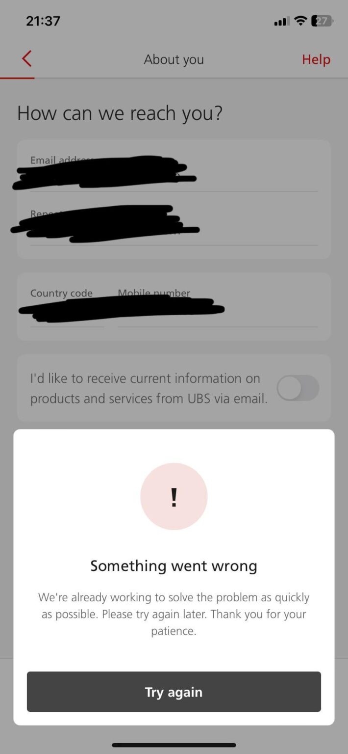 UBSアプリでこのメッセージを修正する方法を知っている人はいますか?