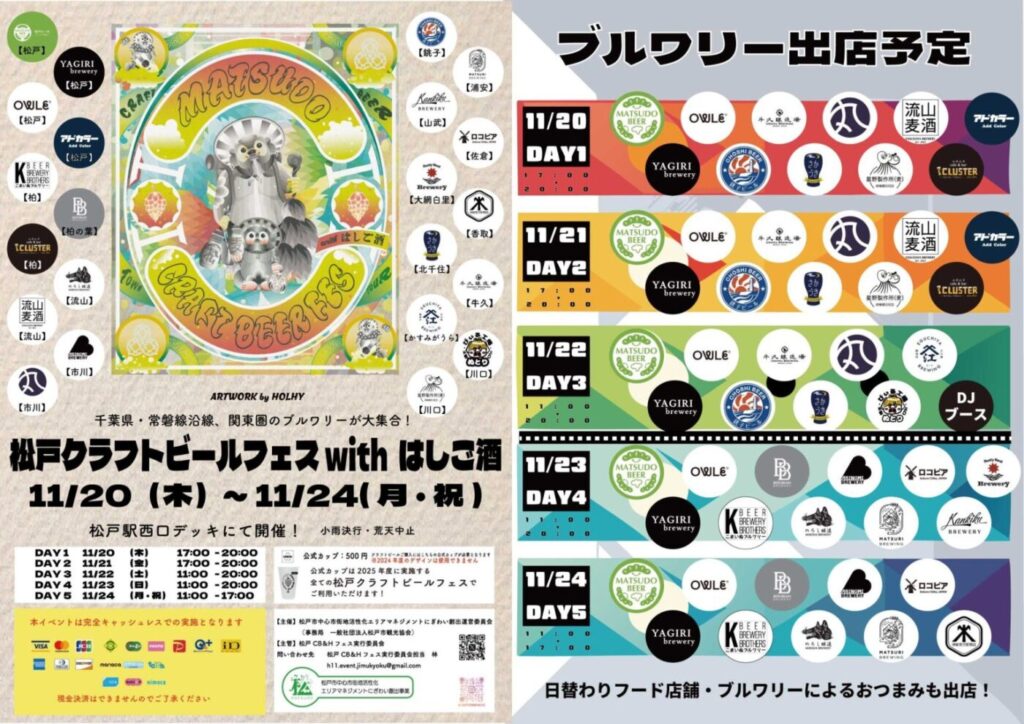 11/20(木)~24(月・祝)千葉県&常磐線沿線の個性豊かなブルワリーが松戸駅前に集結!「松戸クラフトビールフェス with はしご酒」が開催 – 松戸つうしん 松戸つうしん – 千葉県松戸市の地域情報ブログ