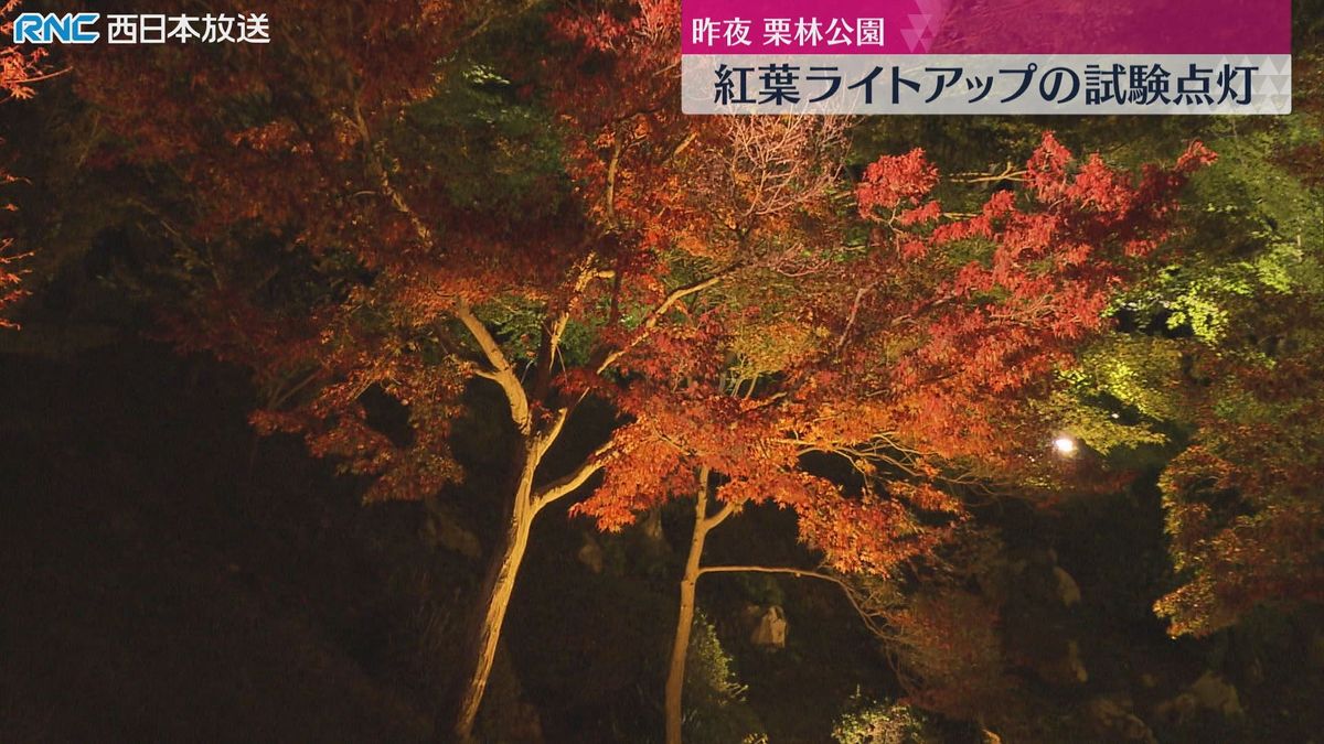 栗林公園　秋のライトアップを前に試験点灯