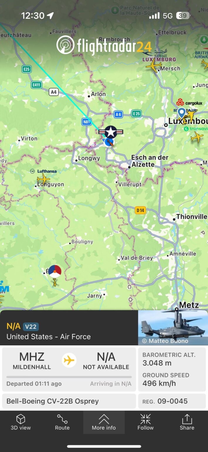 ルクセンブルク上空での非常に珍しい V22 オスプレイ。すぐ後ろにもう一人