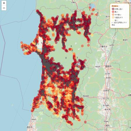 クマ遭遇確率ＡＩで予測、上智大 秋田県など１９地域の地図公開 | | 全国のニュース