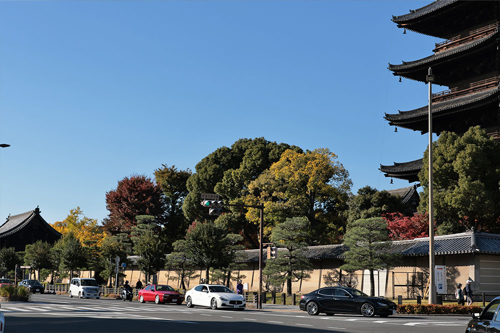 美しい京都の街並みを巡るパレードラン。五重塔の前で記念撮影も。