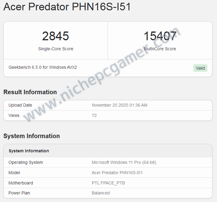 Geekbench | Core Ultra 9 386H: シングル2845 マルチ15407