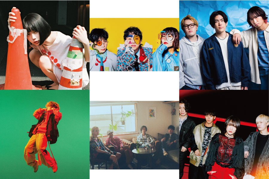 『FM802 RADIO CRAZY』28日出演アーティスト（第3弾）左上から時計回りに、ano、Saucy Dog、reGretGirl、yutori、ストレイテナー、Vaundy