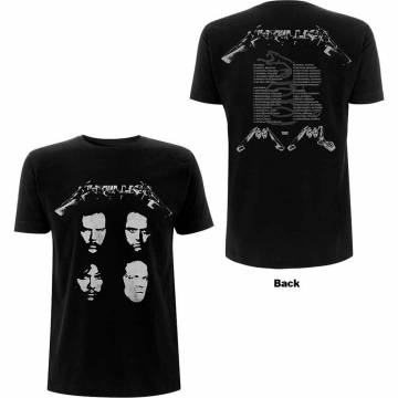 METALLICA バンドTシャツ ユニセックス: 4 Faces (Black) (Back Print) - BLACK