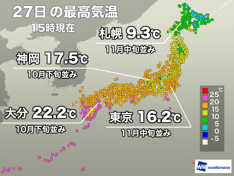 南風で寒さは控えめ 明日は西回りで寒気が流入
