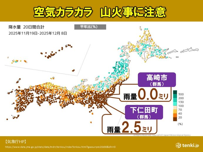 関東は空気カラカラ　群馬の山火事周辺は20日間の雨量0ミリ　まとまった雨はいつ?