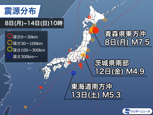 週刊地震情報 2025.12.14　青森県東方沖で今年最大規模の地震　最大震度6強