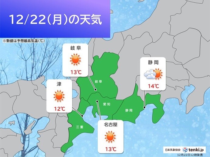 今日22日は晴れる所が多い　夜は朝より寒く