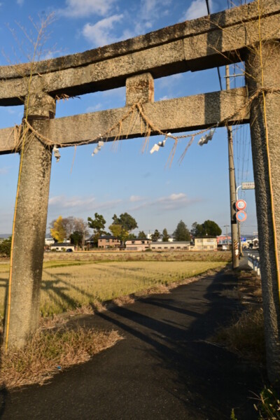 玉田神社の一の鳥居と向こう側に見える境内　2025年12月7日　撮影：MKタクシー