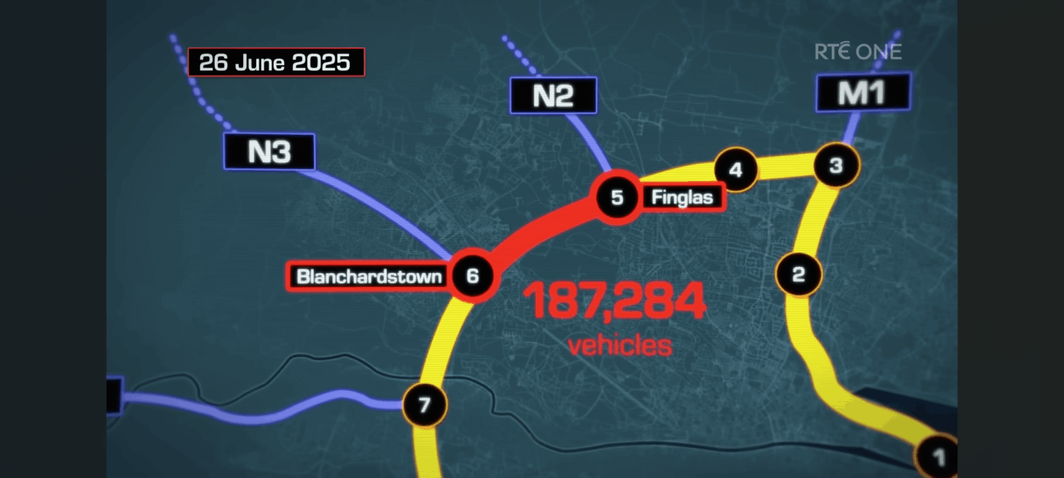 24 時間で 187,284 台の車両が M50 の N2 出口と N3 出口の間を走行しました。過去最高を記録。