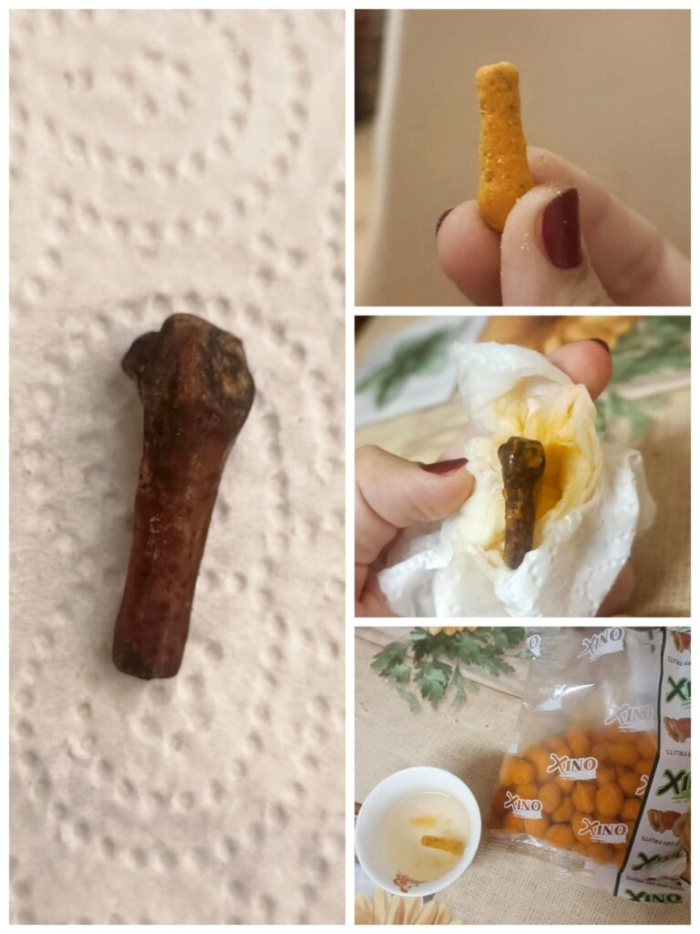 ビールのピーナッツの中に骨を見つけました