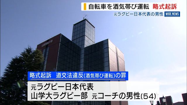 元ラグビー日本代表の男性（54）を略式起訴 自転車を酒気帯び運転 甲府区検 山梨（YBS山梨放送） - Yahoo!ニュース