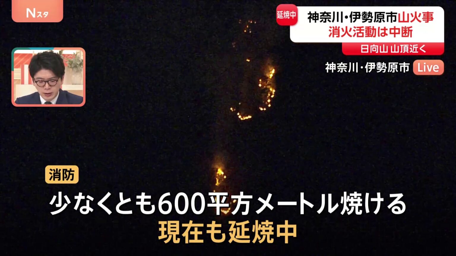 神奈川・伊勢原市の日向山で山火事発生 少なくとも600平方メートル焼ける　現場は山頂近くの尾根で付近に民家なし 現在も延焼中（TBS NEWS DIG Powered by JNN）