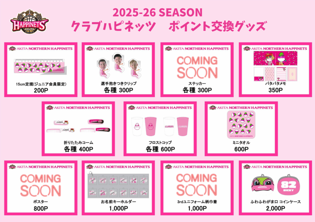 【クラブハピネッツ】2025-26シーズン ポイント交換グッズのご紹介 | 秋田ノーザンハピネッツ
