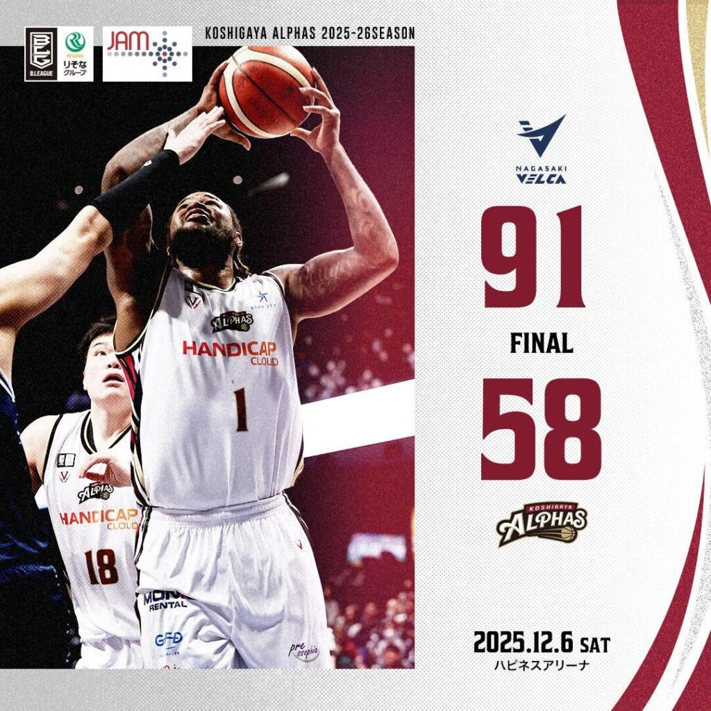 【試合レポート】りそなグループ B.LEAGUE 2025-26 SEASON 第12節 GAME1 2025年12月6日(土) vs.長崎ヴェルカ〔AWAY GAME〕 【試合レポート】りそなグループ B.LEAGUE 2025-26 SEASON 第12節 GAME1 2025年12月6日(土) vs.長崎ヴェルカ〔AWAY GAME〕