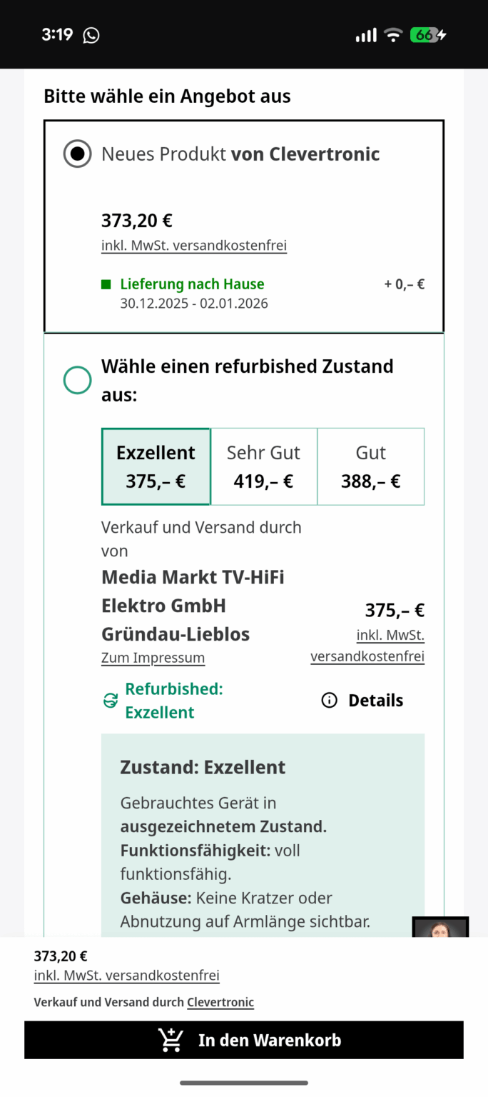 整備済製品の価格が新品よりも高いのはなぜですか (MediaMarkt/Saturn)?