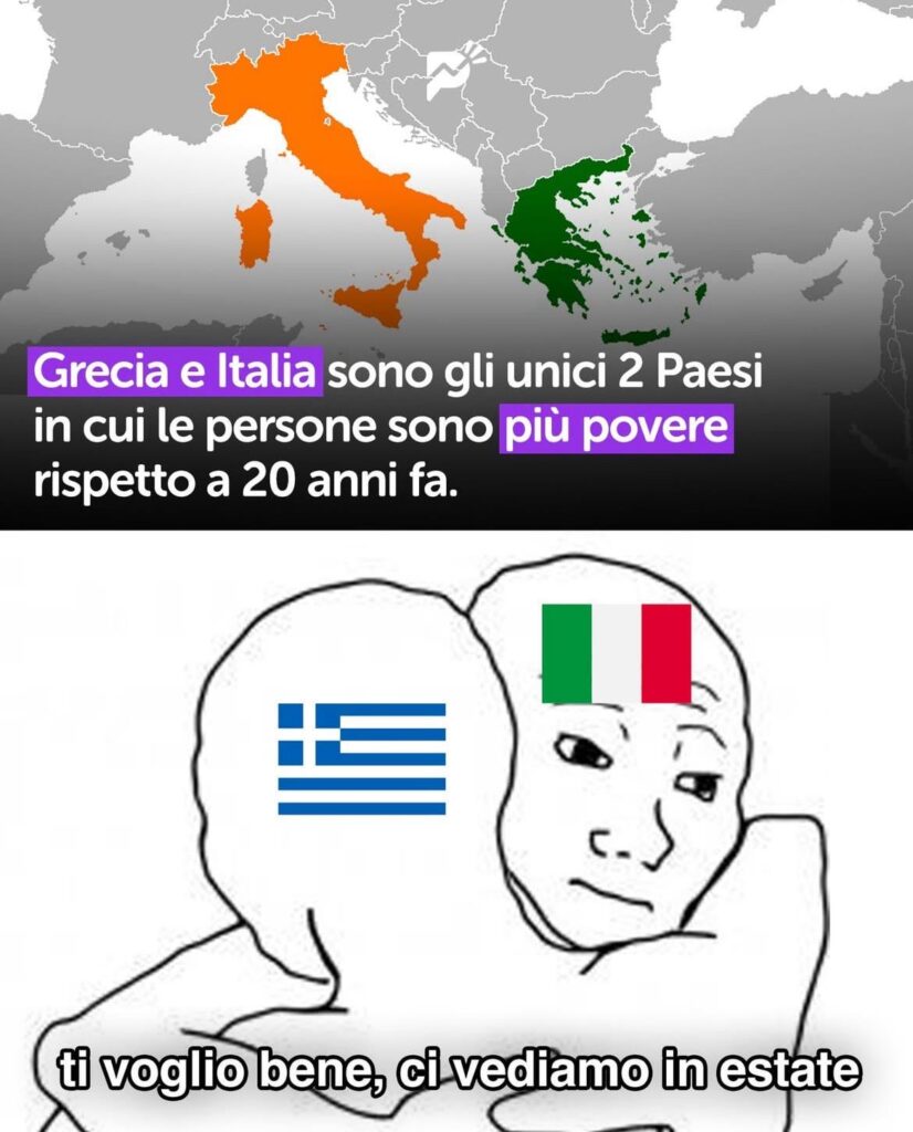 20年前より人々が貧しくなったのはイタリアとギリシャだけだ