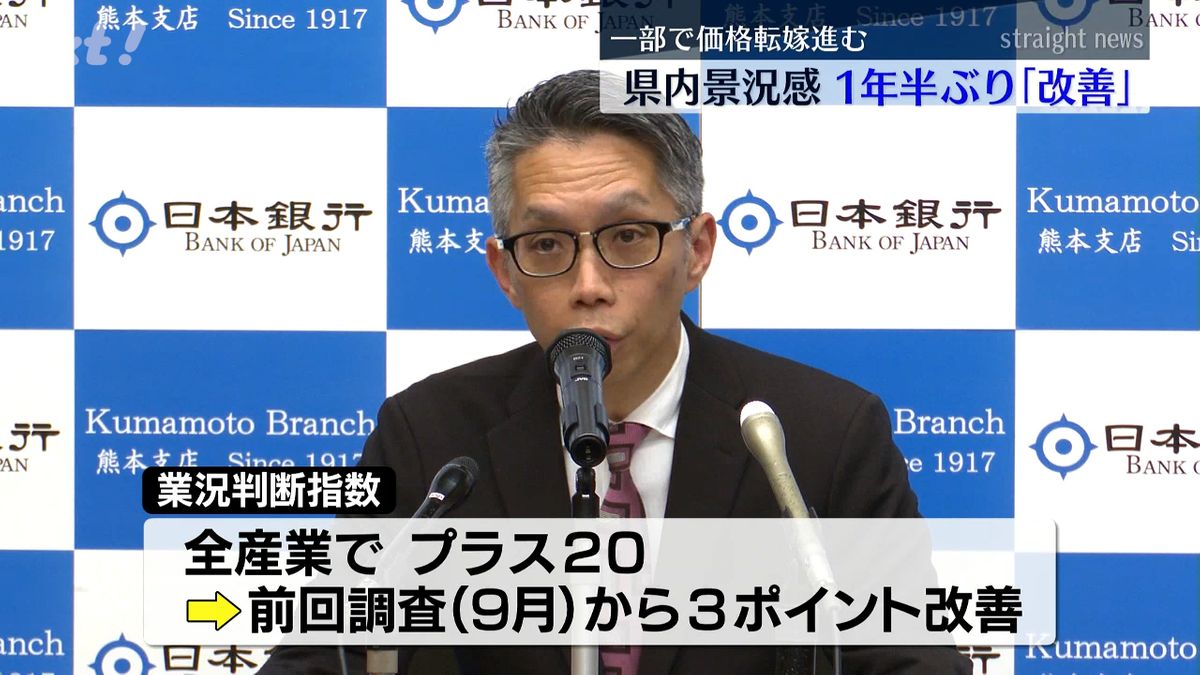 日銀短観　熊本県の景況感「改善」1年半ぶり