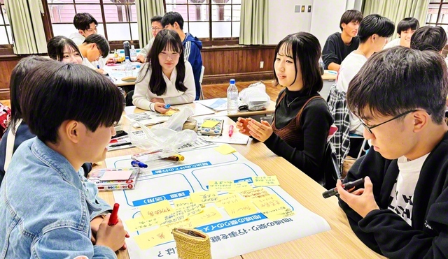 愛媛での研修では、関西創価高校の生徒たちが地方創生について語り合った