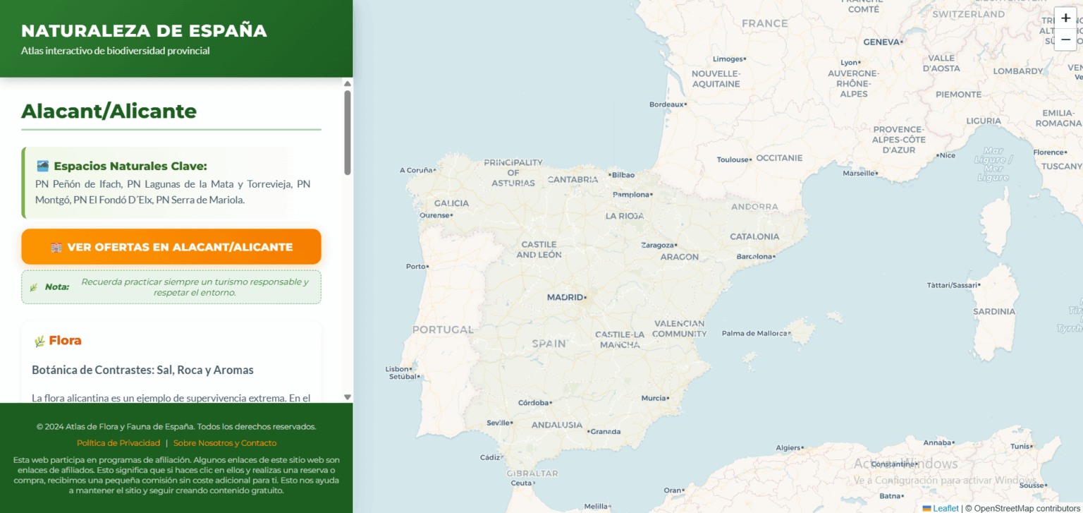 スペインの州の動植物の地図帳を作成しました