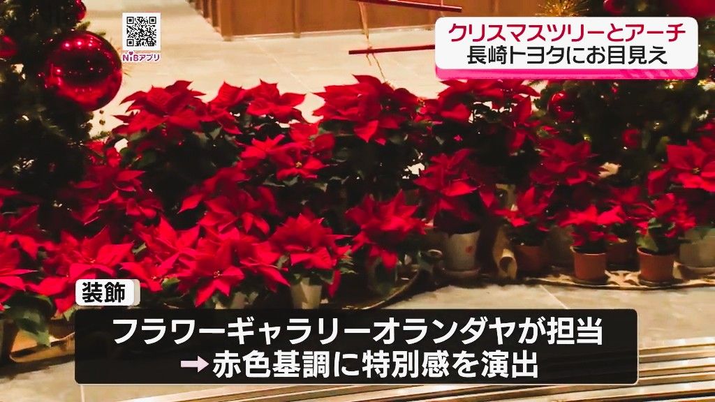 ポインセチアも飾り付け「まちをクリスマスムードに」長崎トヨタにツリーとアーチがお目見え《長崎》