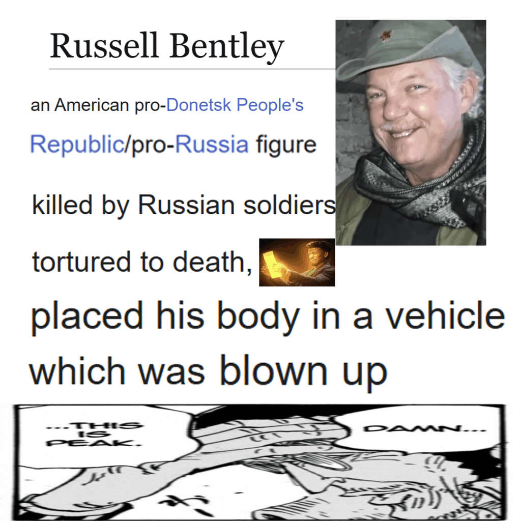 ラッセル・ベントリーはロシアによって殺害されただけでなく、この事件を隠蔽するために拷問を受けて死亡し、遺体は爆破された。ロシアが外国人に対して行っていることの良い例