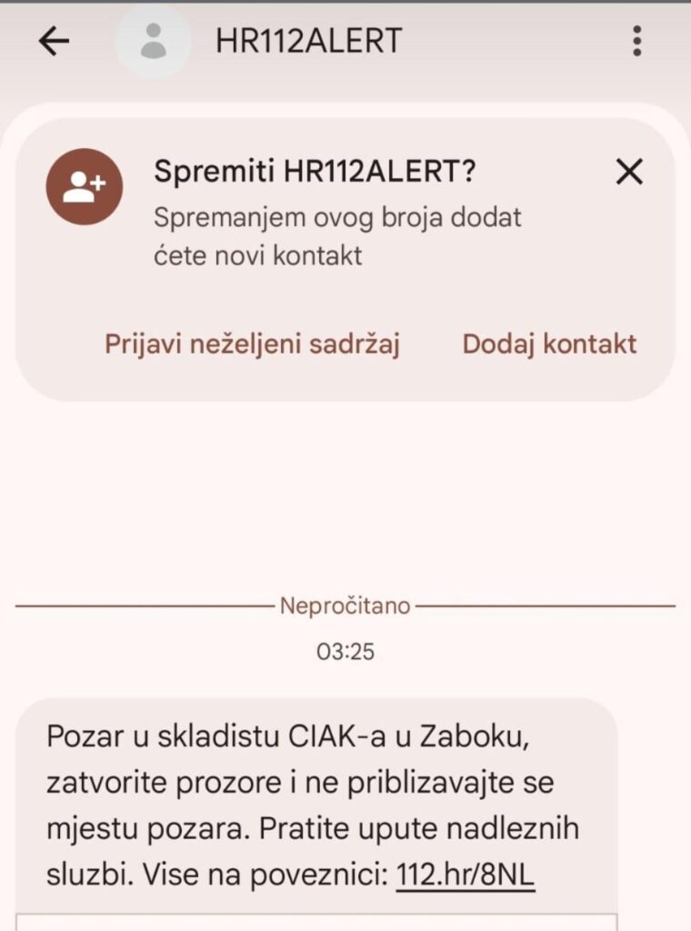 ザボクとその周辺地域に対する HRAlert 112 メッセージ