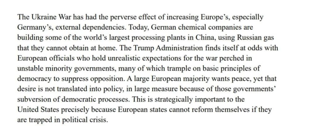 米国の国家安全保障戦略は、ロシアとの戦争継続について欧州政府を非難。