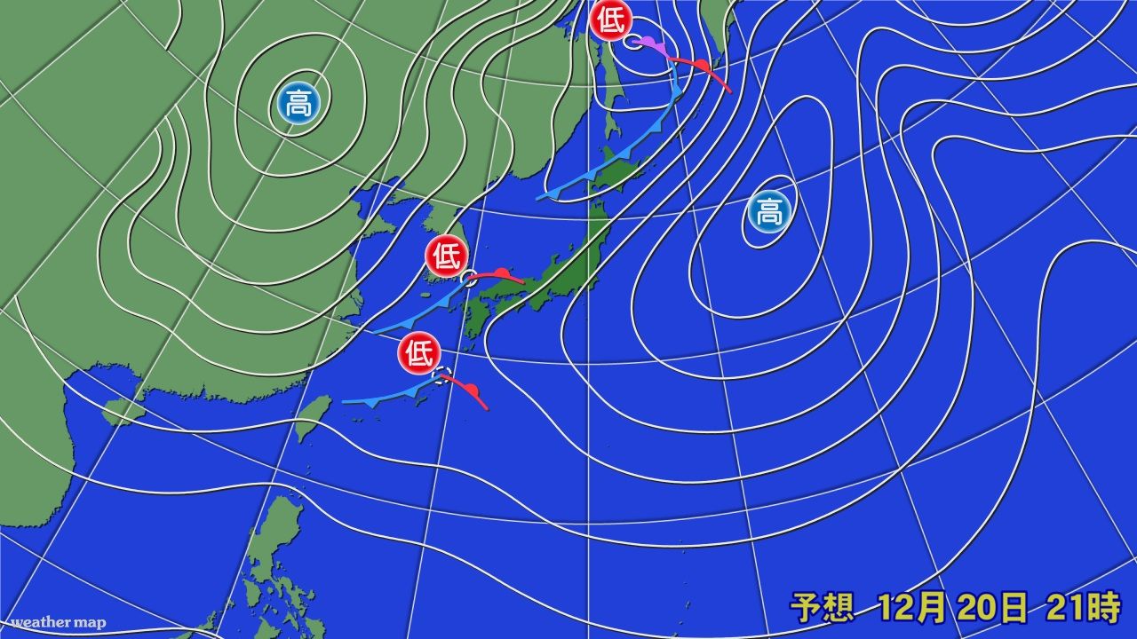 2025年12月20日(土)午後9時の予想天気図※ウェザーマップ
