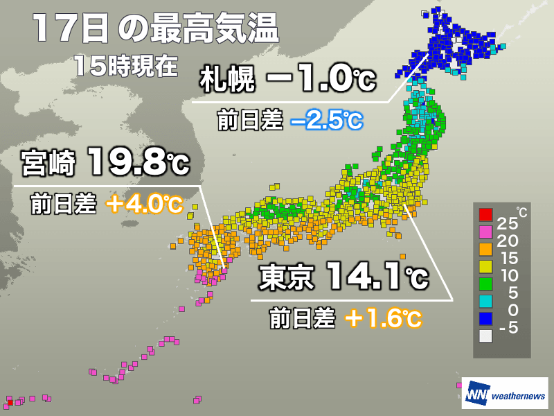 関東以西太平洋側は日差しに温もり 北海道は寒気が強く厳しい寒さに