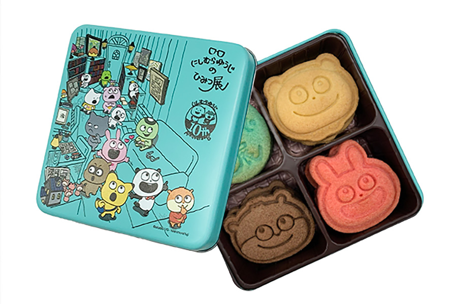 にしむらゆうじのひみつ展 限定商品 クッキー缶（1個2160円）、味はすべてプレーン