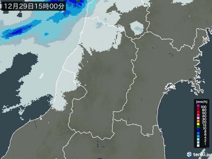 山形県の雨雲レーダー(2025年12月29日)