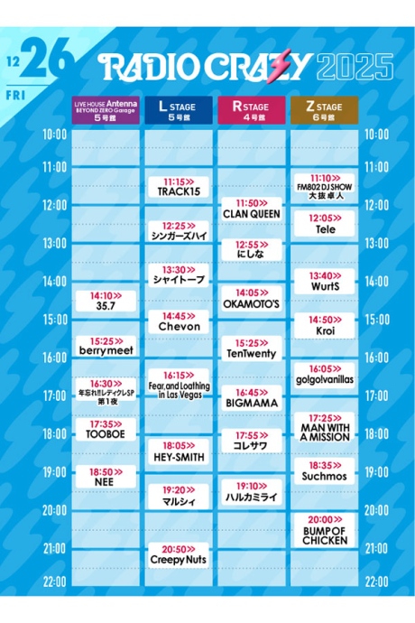 『FM802 ROCK FESTIVAL RADIO CRAZY 2025』26日のタイムテーブル