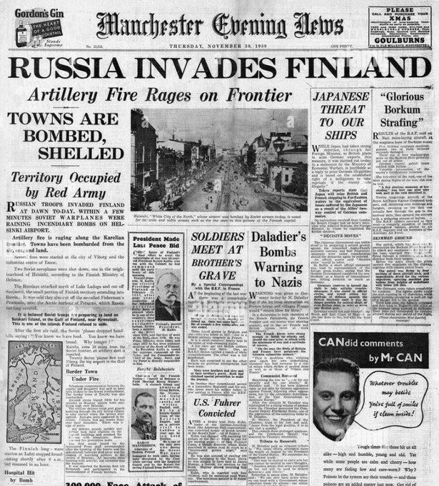 ロシアは 1939 年 11 月 30 日に冬戦争を開始してフィンランドに侵攻しました。