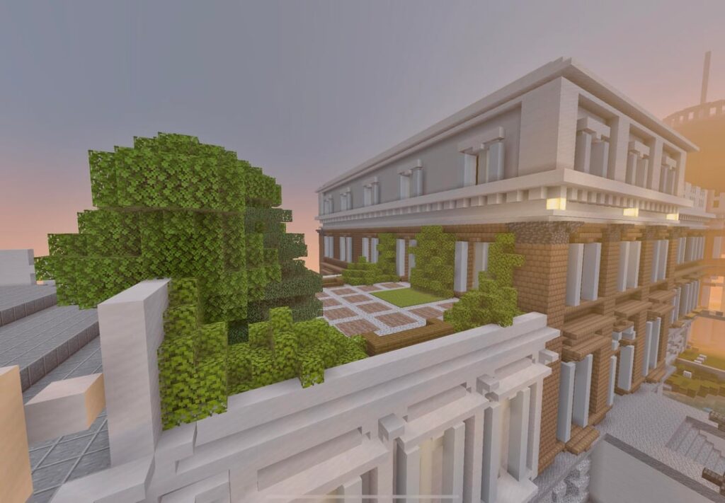 Minecraft でラーケン (ブリュッセル) の王宮を建設します。こちらは棟の一つにある屋上テラスです