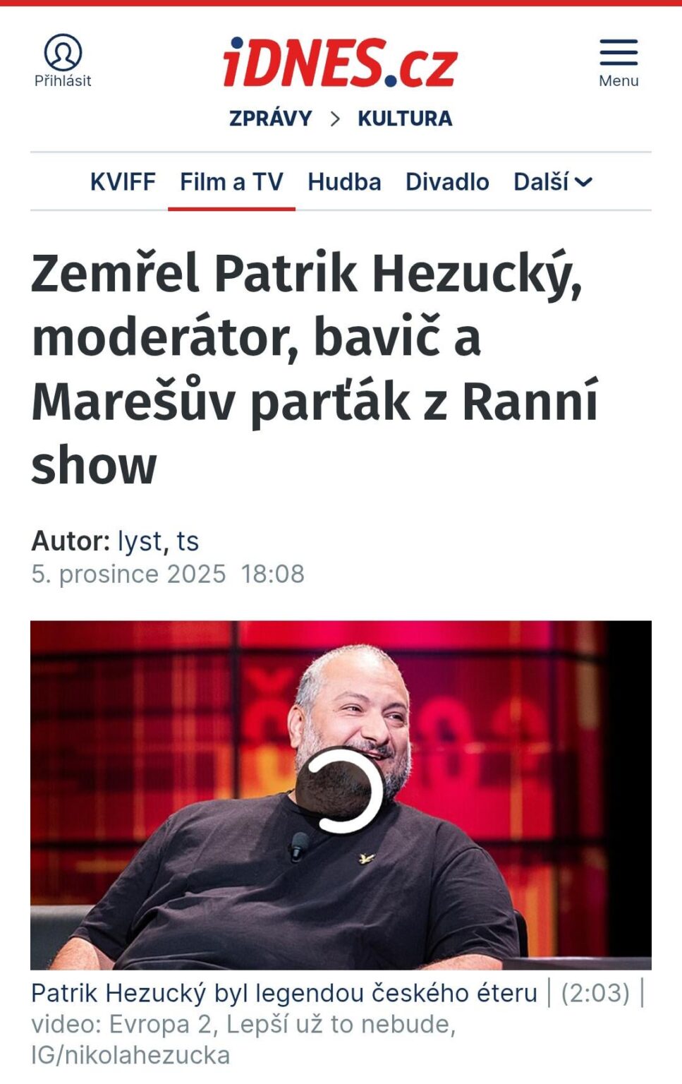 パトリック・ヘズッキーさんが亡くなった。