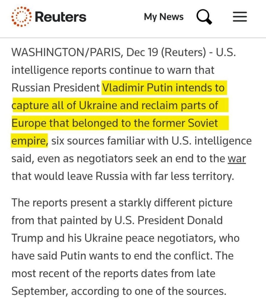 米情報機関：プーチン大統領はウクライナ全土を占領し、旧ソ連帝国に属していたヨーロッパの一部を取り戻すつもりだ