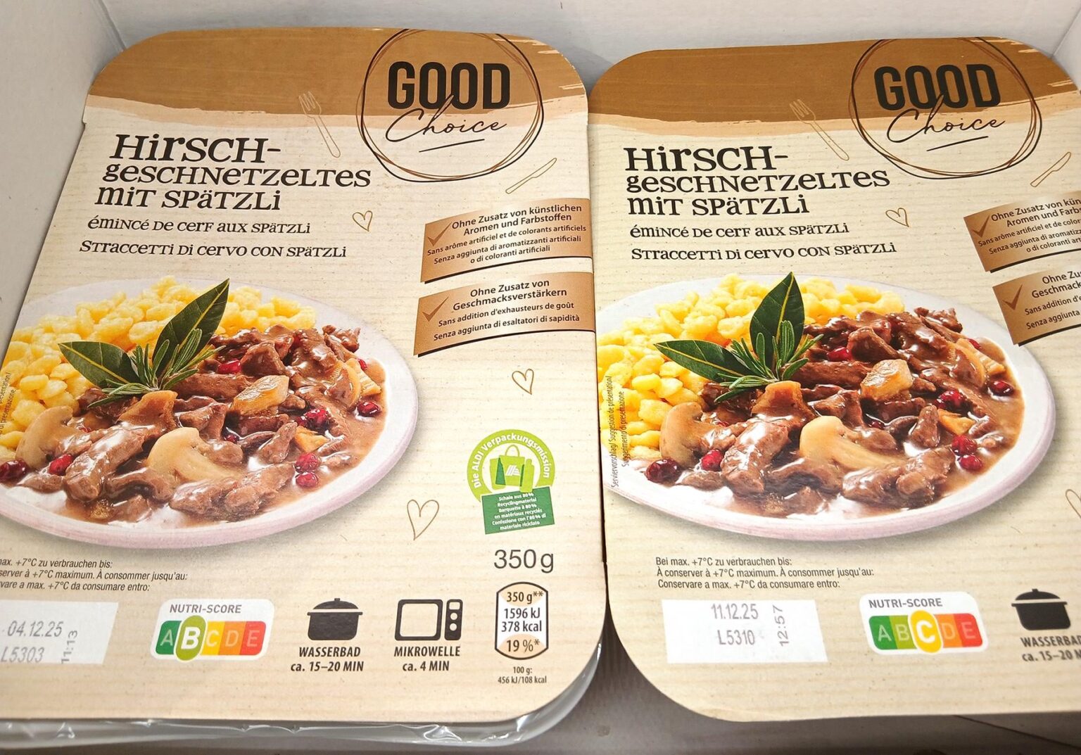 同じ製品、異なるニュートリスコアラベル (Aldi)