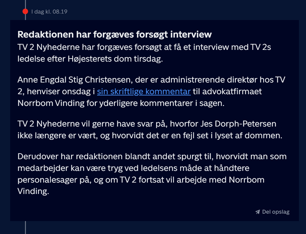 他のすべての場合と同様に、独自の管理を示す Tv2 Nyhederne にとっては珍しいプラスです。