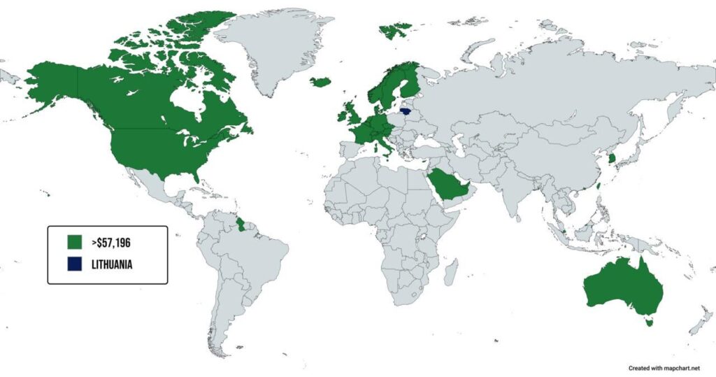 一人当たりGDP（PPP）でリトアニアより大きい国（2025年）