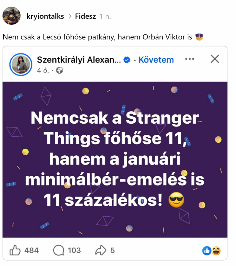 『A Szökés』だけでなく、『Fidesz』にも暴力的な小児性愛者犯罪者の主人公が登場する。 『ブレイキング・バッド』だけでなく、フィデスのEP派にも麻薬中毒者はいる。ハイエナはライオンキングだけでなくフィデスも信じています。