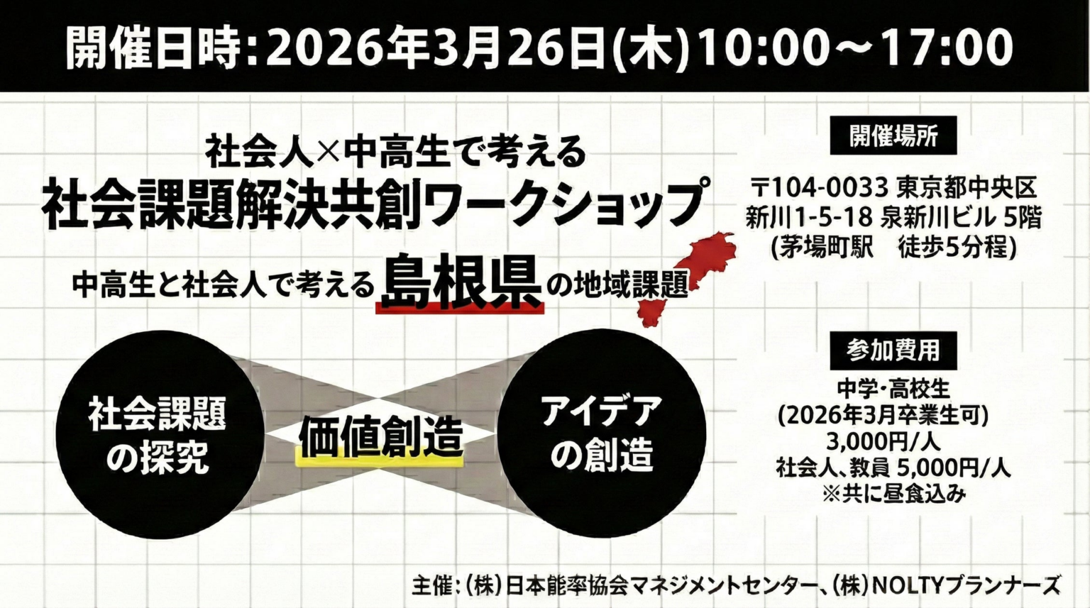 第2回 社会人×中高生で考える 社会課題解決共創ワークショップ　～中高生と社会人で考える島根県の地域課題～ | 株式会社日本能率協会マネジメントセンターのプレスリリース